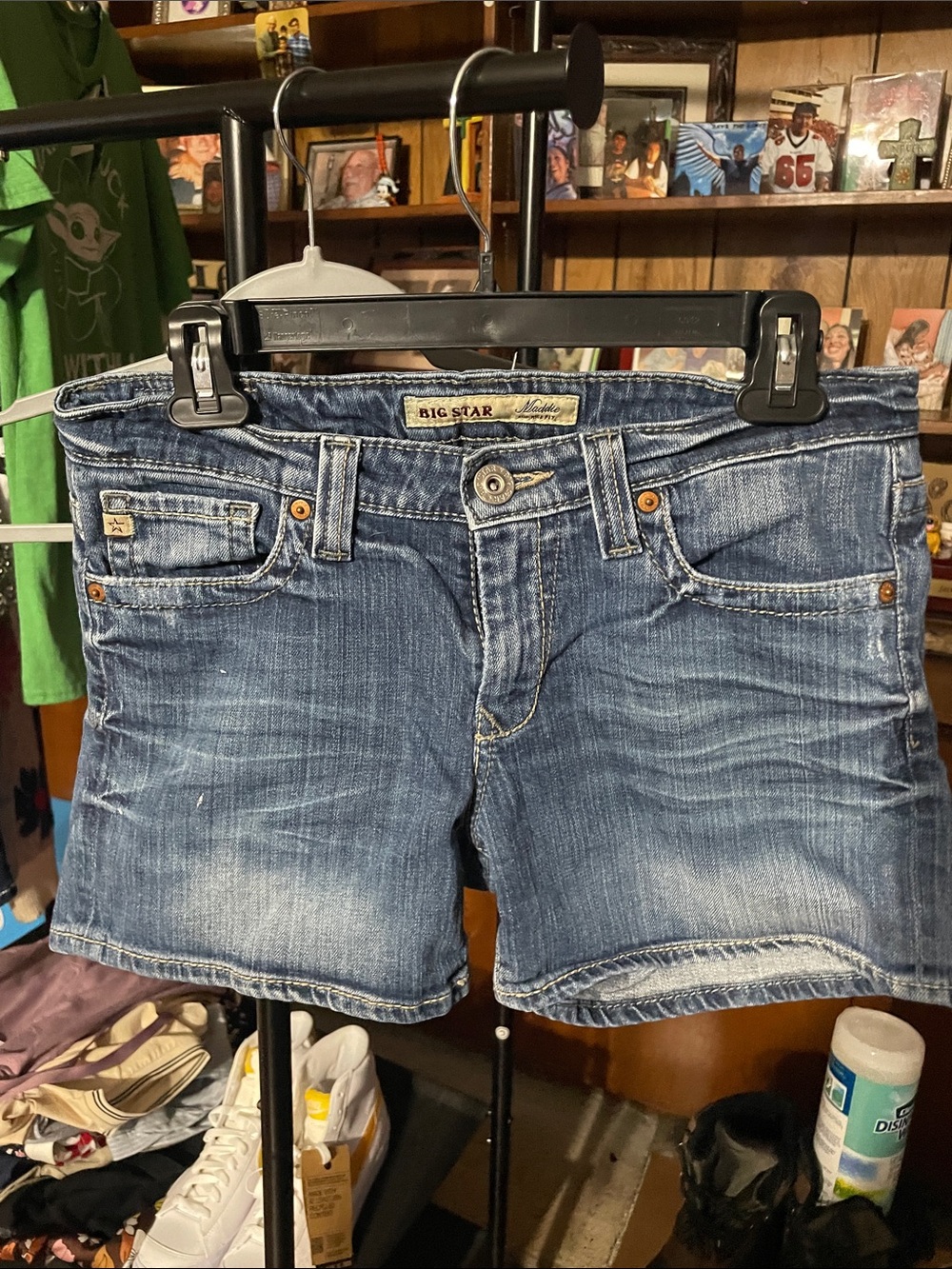 Big Star Distressed Medium Blue Denim Shorts